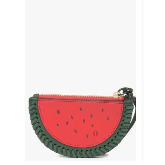SOLD Tory Burch Womens Red Watermelon Leather Beaded Wristlet Coin Purse Bag NWT - Picture 7 of 10